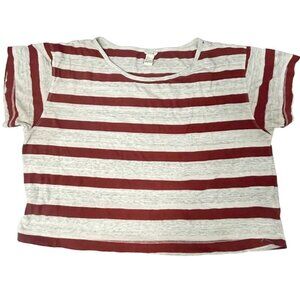 i love h8 crop short sleeve shirt stripped ivory red sheer size small READ